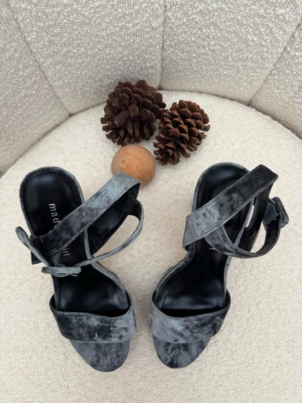 Madden Girl Gray Velvet Strappy Heels